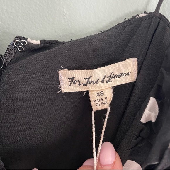 For Love And Lemons Mochi Shirred Mini Dress Black Floral Polka Print NWT XS - Picture 13 of 15